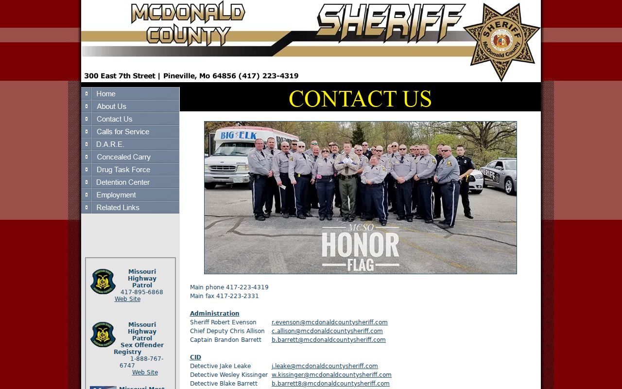McDonald County Sheriff phone and fax information