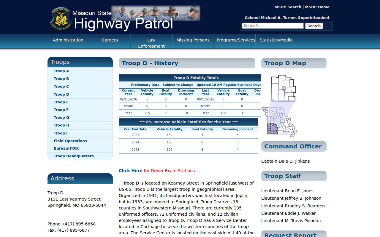 Missouri State Highway Patrol Troop D official page