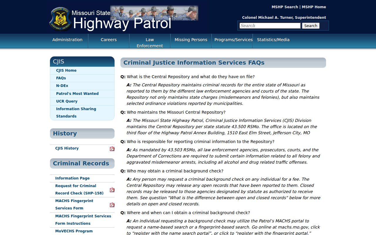 Official Missouri guidance on active warrant information
