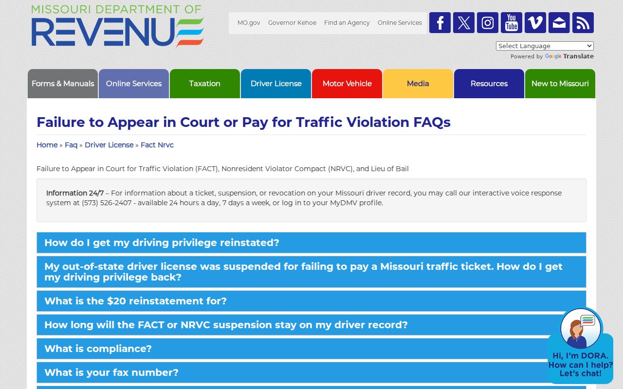 Missouri traffic failure-to-appear compliance guidance