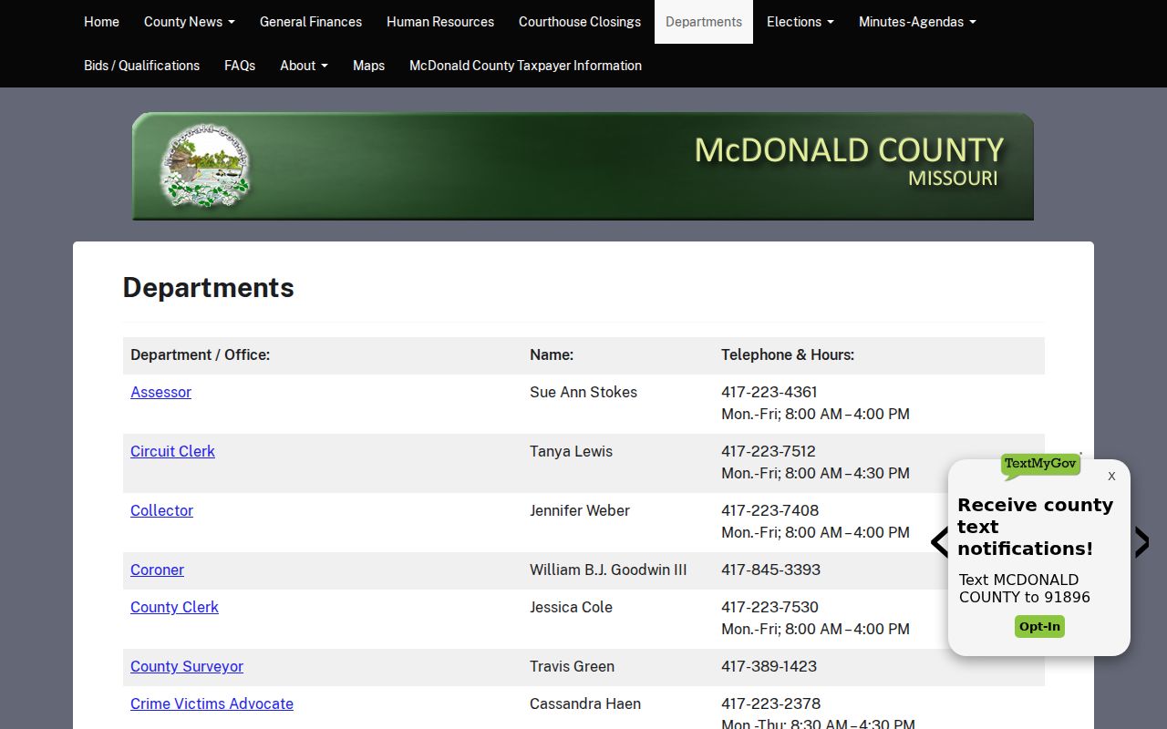McDonald County official department directory